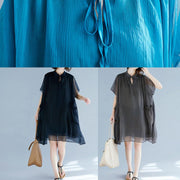 Chic black chiffon clothes For Women 18th Century Work stand collar pockets Robe Summer Dresses - SooLinen
