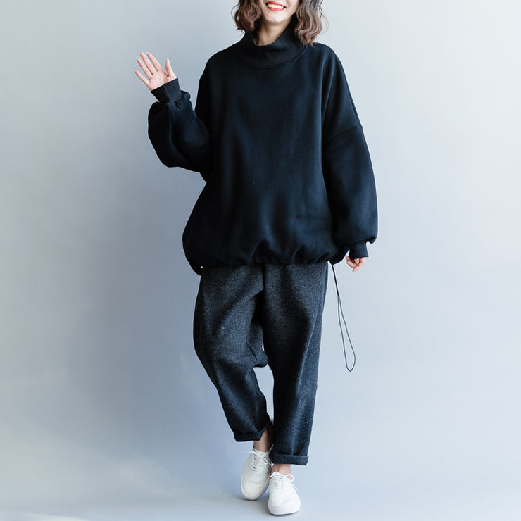 Schicke schwarze Baumwoll-Leinen-Oberteile für Frauen in Übergröße