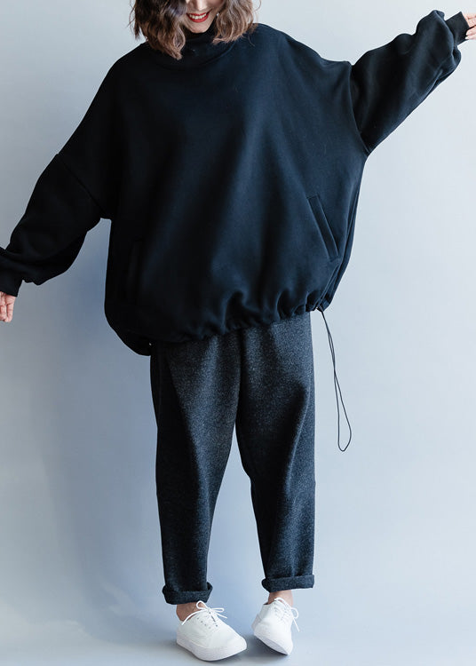 Schicke schwarze Baumwoll-Leinen-Oberteile für Frauen in Übergröße