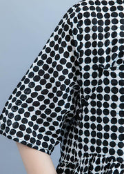 Chic black dotted Long Shirts v neck pockets Maxi summer Dress - SooLinen