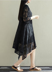 Chic black lace clothes Women Pakistani Fabrics side open Plus Size summer Dresses - SooLinen
