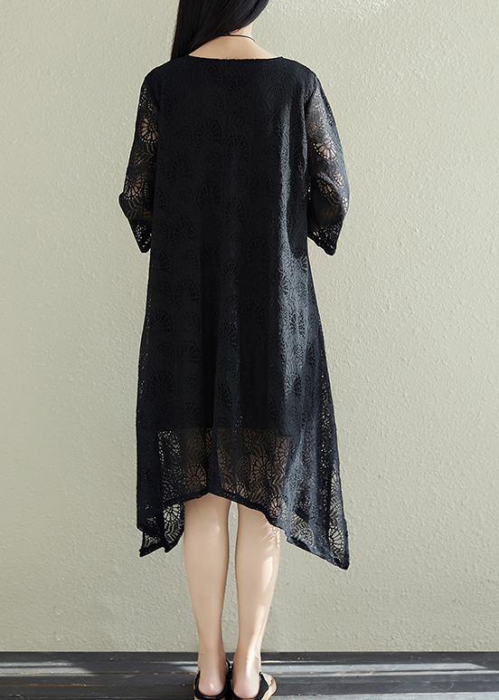 Chic black lace clothes Women Pakistani Fabrics side open Plus Size summer Dresses - SooLinen