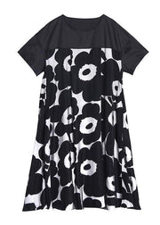 Chic black print quilting clothes o neck patchwork Maxi Dress - SooLinen