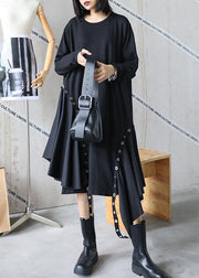 Chic black quilting dresses o neck patchwork Art Dress - SooLinen