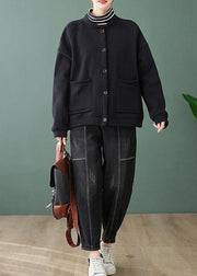 Chic black  coats Outfits o neck Button Down women coats - SooLinen
