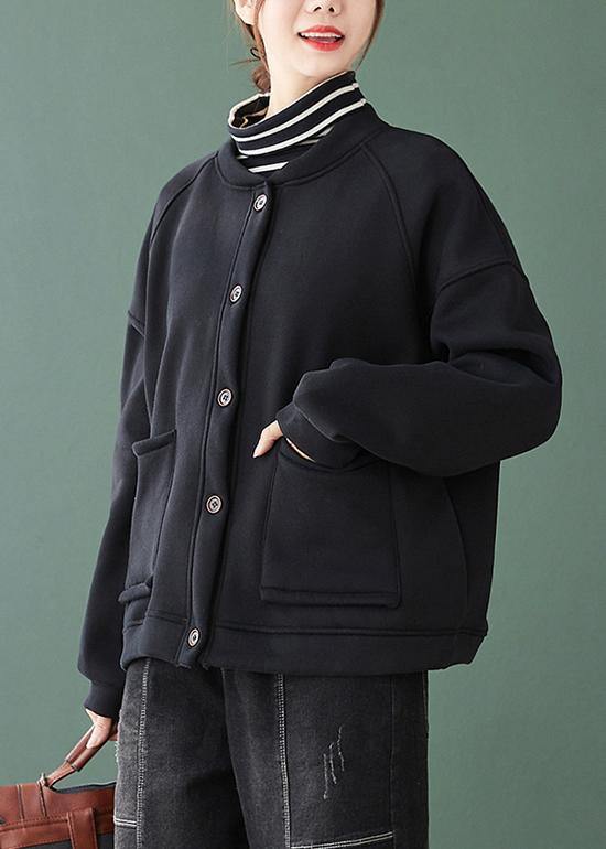 Chic black  coats Outfits o neck Button Down women coats - SooLinen