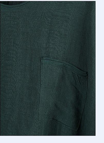 Chic blackish green linen clothes For Women side open Plus Size Clothing v neck blouse - SooLinen