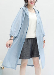 Chic blue Cotton outwear for women hooded tunic summer cardigan - SooLinen