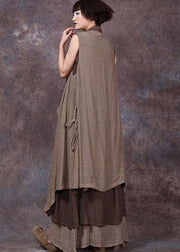 Chic chocolate linen outwear sleeveless A Line summer cardigan - SooLinen