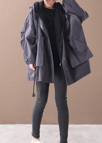 Chic dark gray fine outwear Inspiration hooded false two pieces jackets - SooLinen