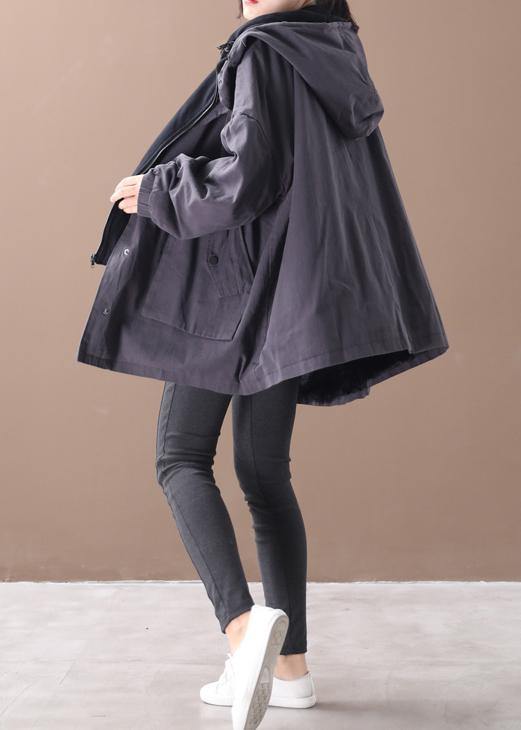 Chic dark gray fine outwear Inspiration hooded false two pieces jackets - SooLinen