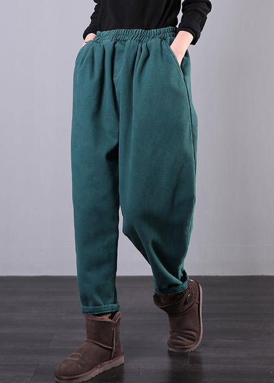 Chic elastic waist wide leg pants stylish blue Outfits pockets harem pants - SooLinen