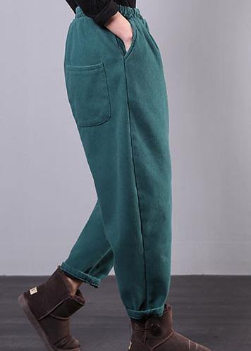 Chic elastic waist wide leg pants stylish blue Outfits pockets harem pants - SooLinen
