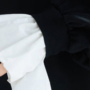 Chic ausgestellte Ärmel Baumwollkleider Stitches Work Outfits schwarzes Etuikleid