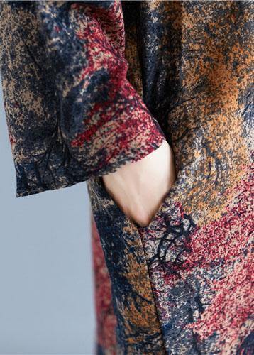 Chic floral cotton tunic dress o neck baggy Kaftan Dresses - SooLinen