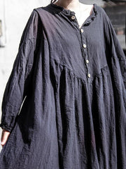 Chic gray black cotton Robes o neck long sleeve A Line spring Dress - SooLinen