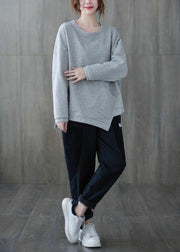 Chic gray clothes For Women o neck asymmetric Midi top - SooLinen
