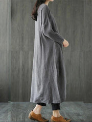 Chic gray cotton linen dress o neck asymmetric Maxi spring Dresses - SooLinen