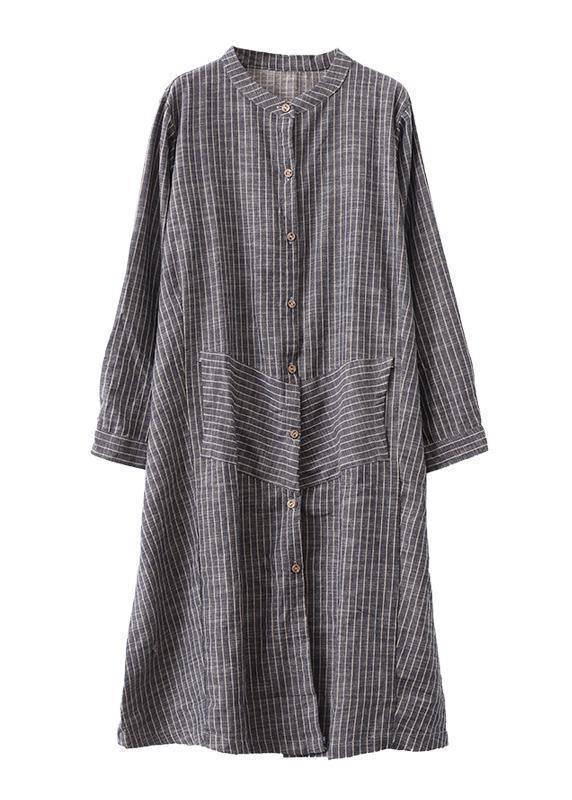 Chic gray striped linen Tunics stand A line skirts Art  Dresses - SooLinen