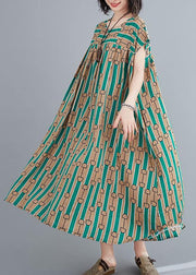 Chic green print dress o neck Cinched Dresses summer Dresses - SooLinen