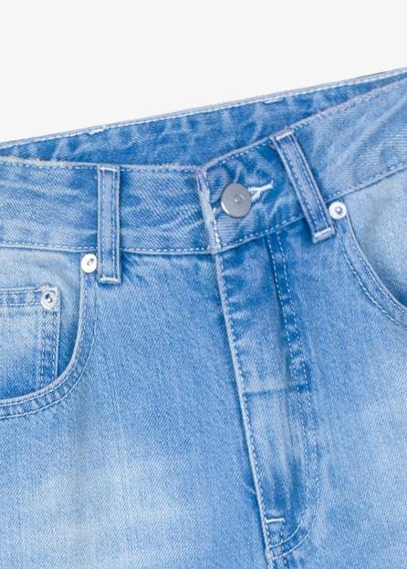 Chic high waist pant oversize denim blue Cotton embroidery pant - SooLinen