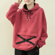 Chic hooded drawstring clothes pink tunic shirt - SooLinen