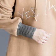 Schicke khakifarbene Baumwollkleidung für Damen, feine Arbeitskleidung, lockere Patchwork-Blusen mit Kapuze