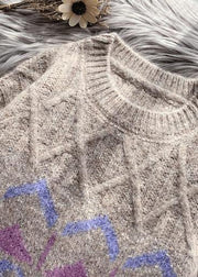 Chic khaki striped  Sweater Wardrobes Design o neck baggy knitted dress - SooLinen