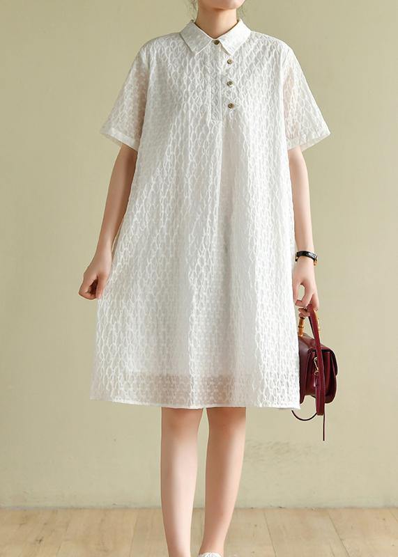 Chic lapel summer quilting dresses Inspiration white dotted Dress - SooLinen