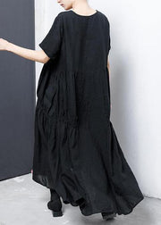 Chic linen cotton Robes Women Pure Color Pleated Elegant A-Line Dress - SooLinen