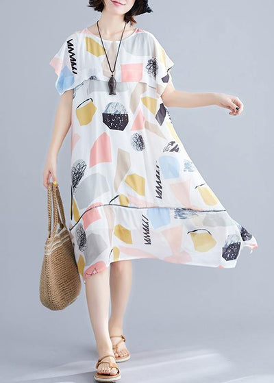 Chic multicolor Geometric chiffon Wardrobes Metropolitan o neck Maxi Summer Dresses - SooLinen