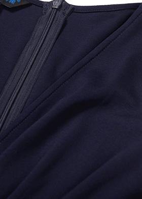 Chic navy cotton quilting dresses side open Art v neck Dress - SooLinen