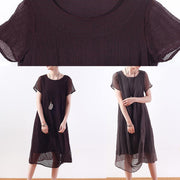 Chic o neck asymmetric silk linen clothes For Women Korea Work Outfits gray Maxi Dresses Summer - SooLinen