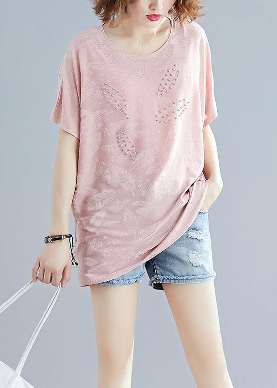 Chic o neck blended tunic top Tunic Tops pink tops summer - SooLinen