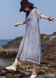 Chic o neck cotton outfit Photography blue Dresses summer - SooLinen