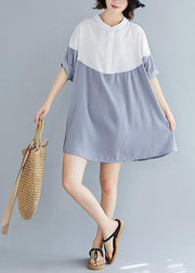 Chic o neck patchwork chiffon dresses Indian Fashion Ideas gray blue Dress Summer - SooLinen