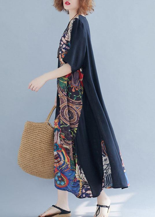 Chic o neck patchwork cotton summer dresses Photography black Robe Dress - SooLinen