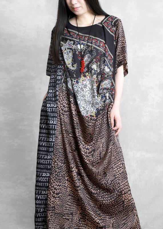 Chic o neck patchwork summer dress Fabrics chocolate Letter Dress - SooLinen
