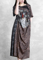 Chic o neck patchwork summer dress Fabrics chocolate Letter Dress - SooLinen