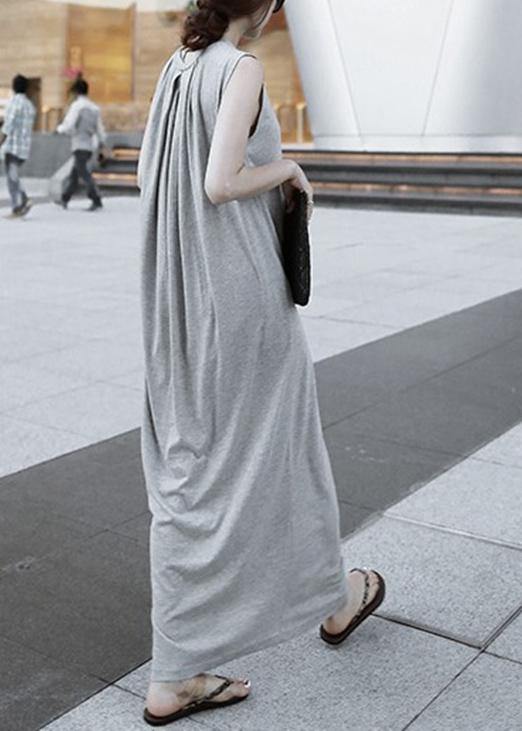 Chic o neck sleeveless cotton quilting dresses Runway gray cotton robes Dresses - SooLinen