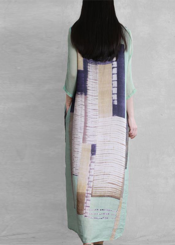 Chic o neck tie waist dresses Runway blue pink abstract Dress - SooLinen