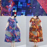 Chic o neck Cinched clothes pattern blue print Plus Size Dress - SooLinen