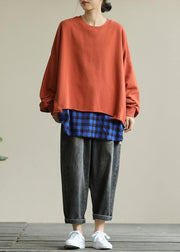 Chic orange clothes For Women o neck false two pieces tunic shirt - SooLinen