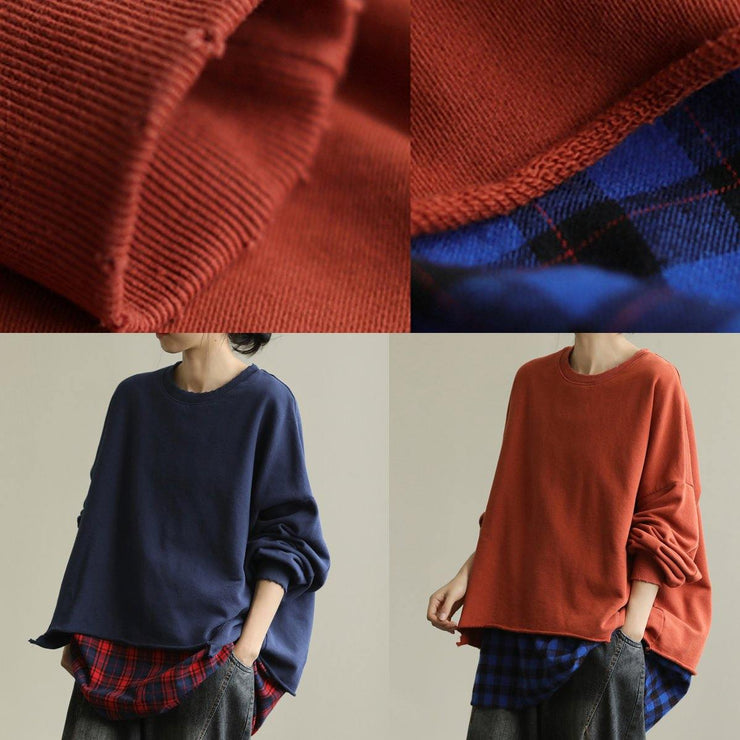 Chic orange clothes For Women o neck false two pieces tunic shirt - SooLinen