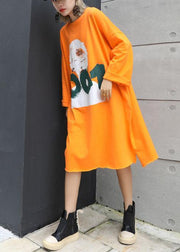 Chic orange cotton Tunics prints cotton fall Dresses - SooLinen