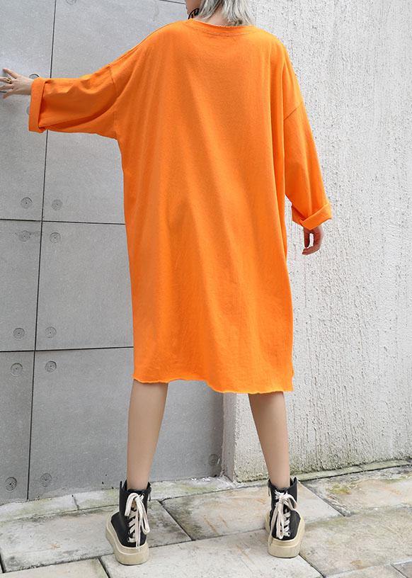 Chic orange cotton Tunics prints cotton fall Dresses - SooLinen
