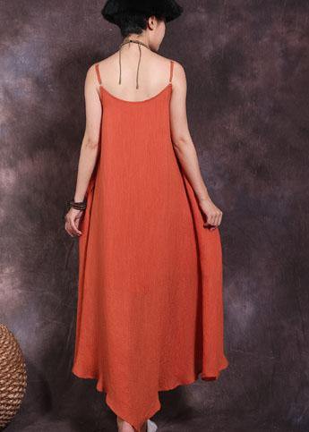 Chic orange sleeveless linen outfit big hem Dresses summer Dresses - SooLinen