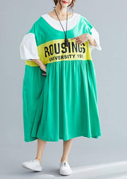 Chic patchwork cotton dress Inspiration green Plus Size Dress summer - SooLinen