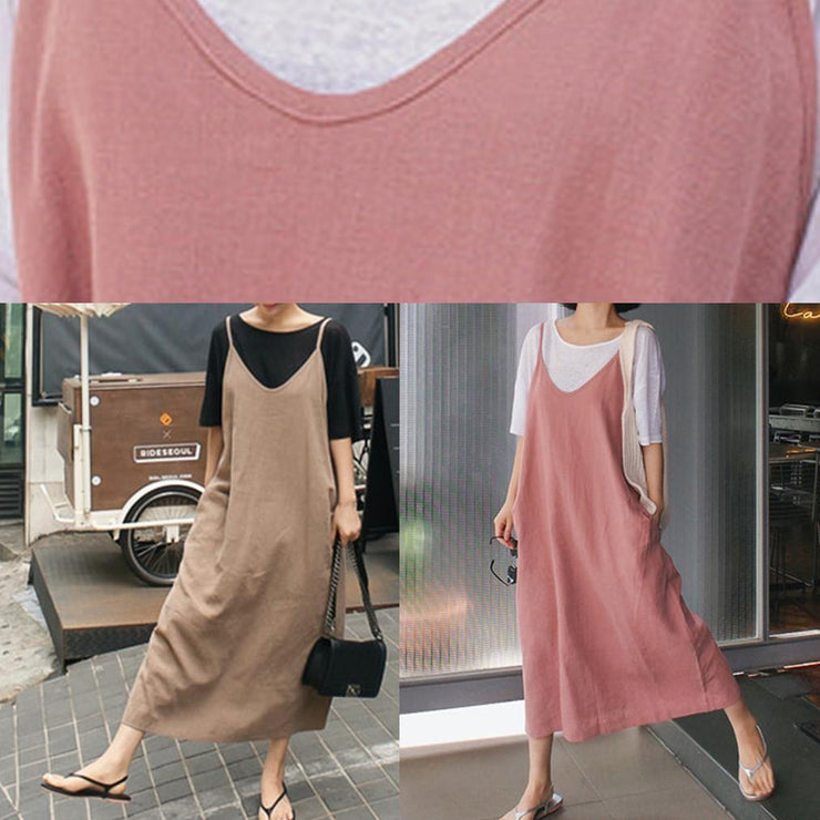 Chic pink cotton Soft Surroundings Spaghetti Strap Maxi Dress - SooLinen