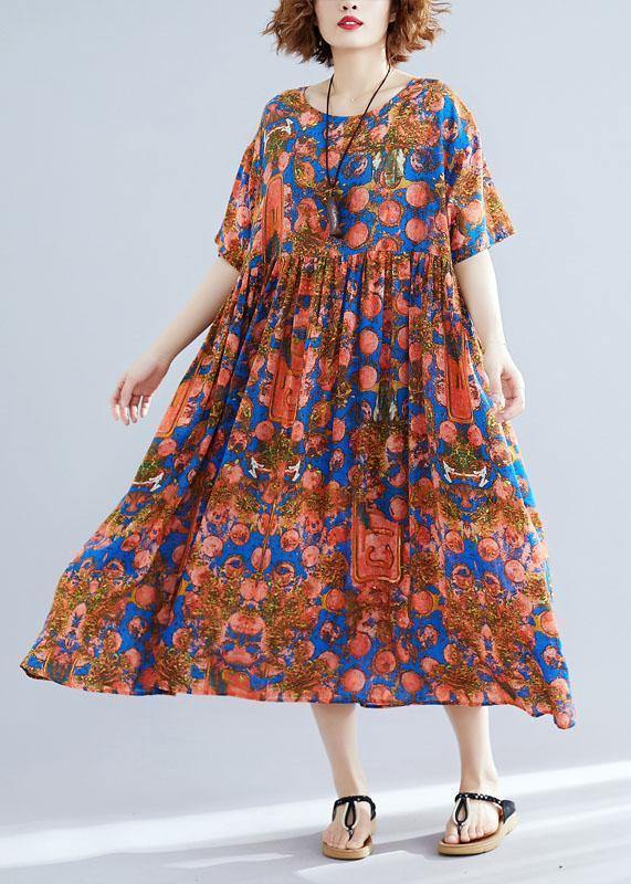 Chic prints cotton outfit big hem Maxi summer Dresses - SooLinen